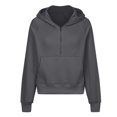 thumbnail image 5 of Tunic Tops Plus Size Women Winter Fall Loose Fit Hooded Long Sleeve Puff One Shoulder 1/4 Zipper Solid Color Pullover Cotton Pullovers Hoodie(Dark Gray,M), 5 of 6