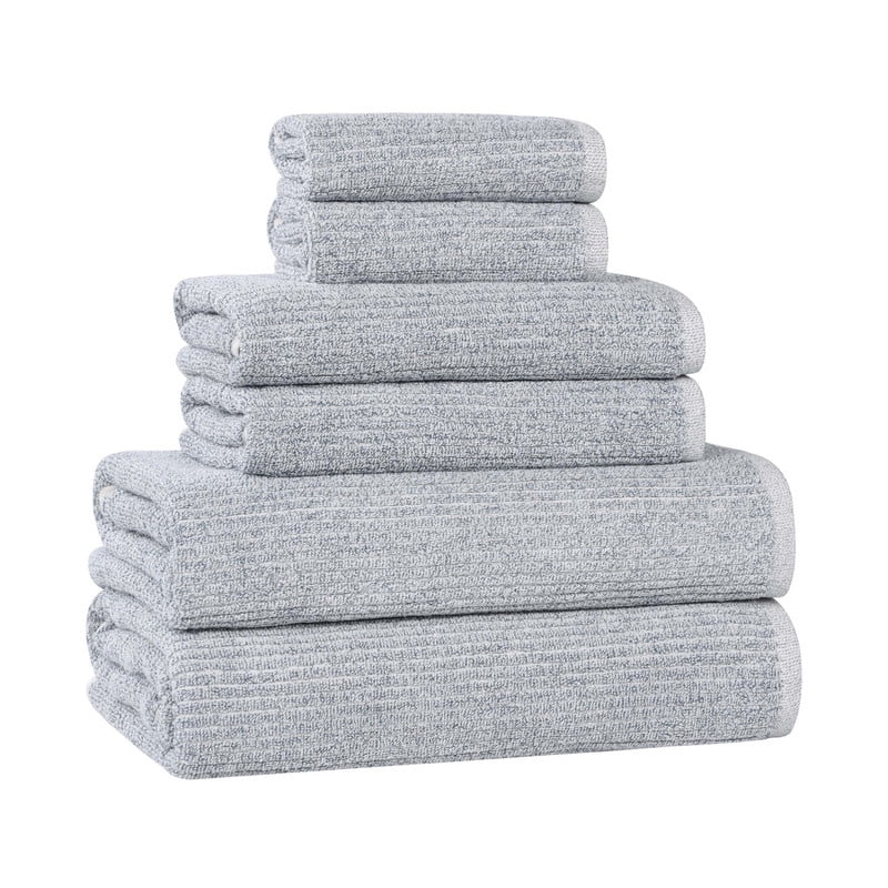 Superior Destin Viscose 6 Piece Cotton Blend Towel Set, Medium Weight Soft Towels, Denim Blue