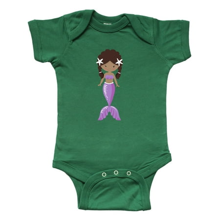 

Inktastic African American Mermaid Brown Hair Purple Tail Gift Baby Girl Bodysuit