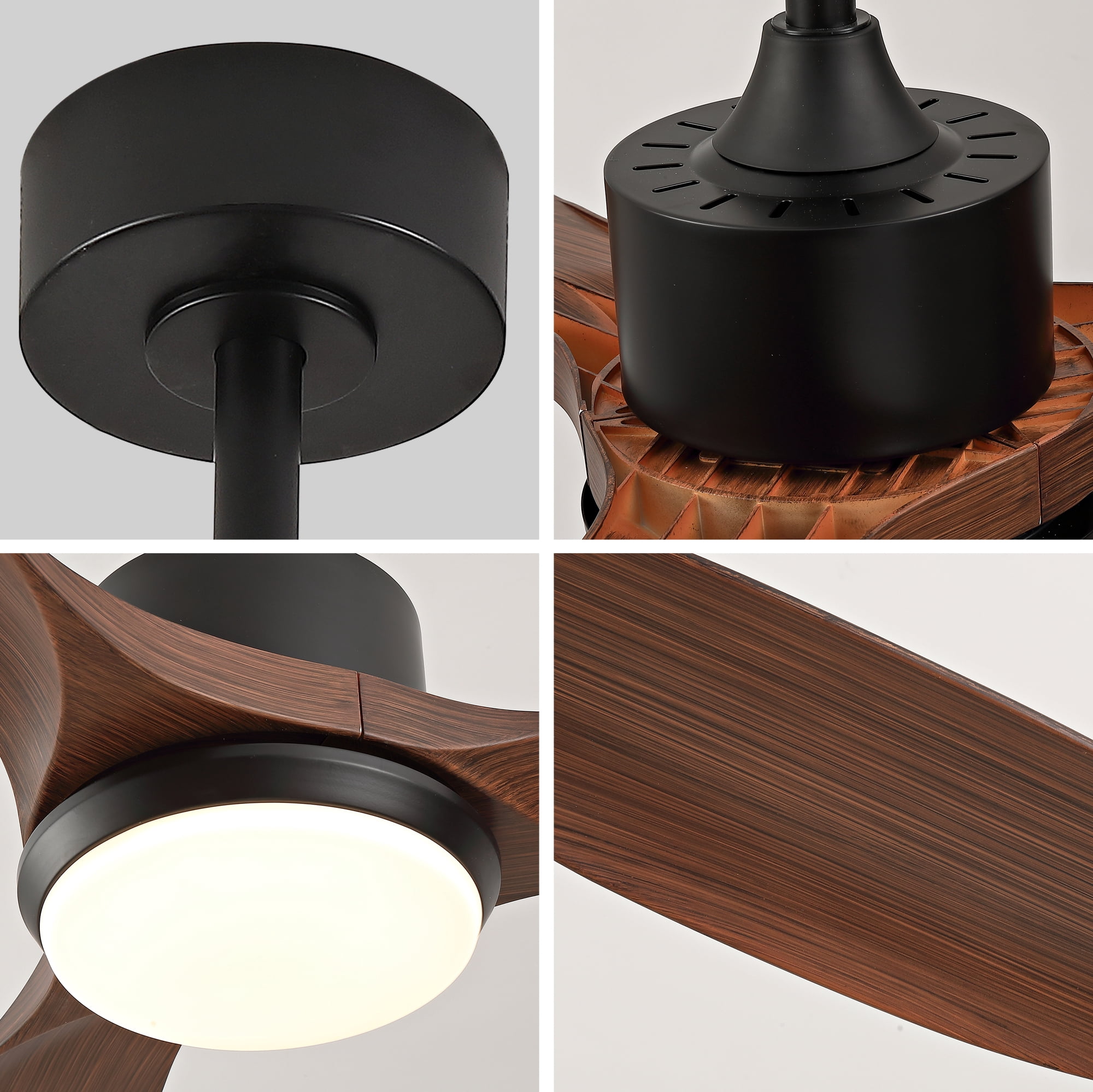 52" Modern Black Ceiling Fan with Light & Remote, 3-Blade, Reversible DC