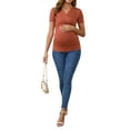 thumbnail image 2 of INSPIRE CHIC Womens Summer Nursing Blouse V Neck Short Sleeve Breastfeeding Pregnancy Tops Ruched T-Shirts X-Large Reddish Brown, 2 of 6