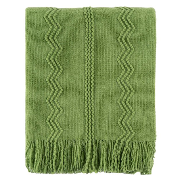 Battilo Couverture Jetée en Tricot Douce, Légère et Texturée, Couverture Décorative avec Pompon pour Lit, Canapé (Vert, 50"x60 Pouces)