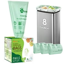 OrangeBio Leakproof 8-Gallon Green Flap Tie Regular Kitchen Household Compostable Bags, 100 Bags