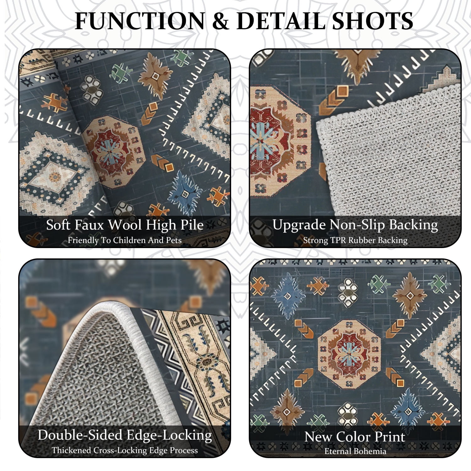 TECHVIDA Kitchen Rugs 3 Piece Set,Non Slip Machine Washable Kitchen Mats,Boho Vintage Abstract Kitchen Carpet for Farmhouse Living Room Hallway