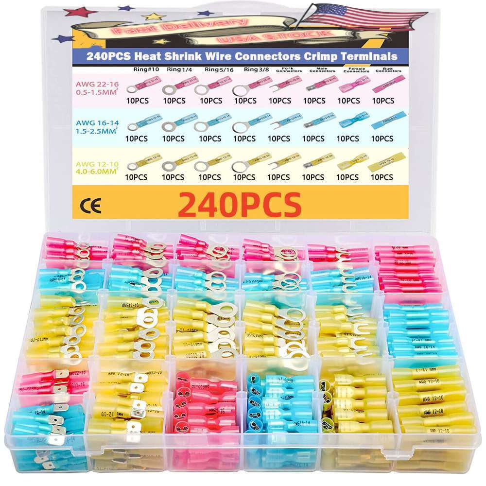 240pcs Waterproof  Wire Connectors Heat Shrink Marine Automotive Terminals USA