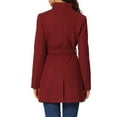 thumbnail image 3 of Abrigo largo de invierno con cinturón para mujer, clásico, de cuello alto, de manga larga, color rojo oscuro, 3 of 6