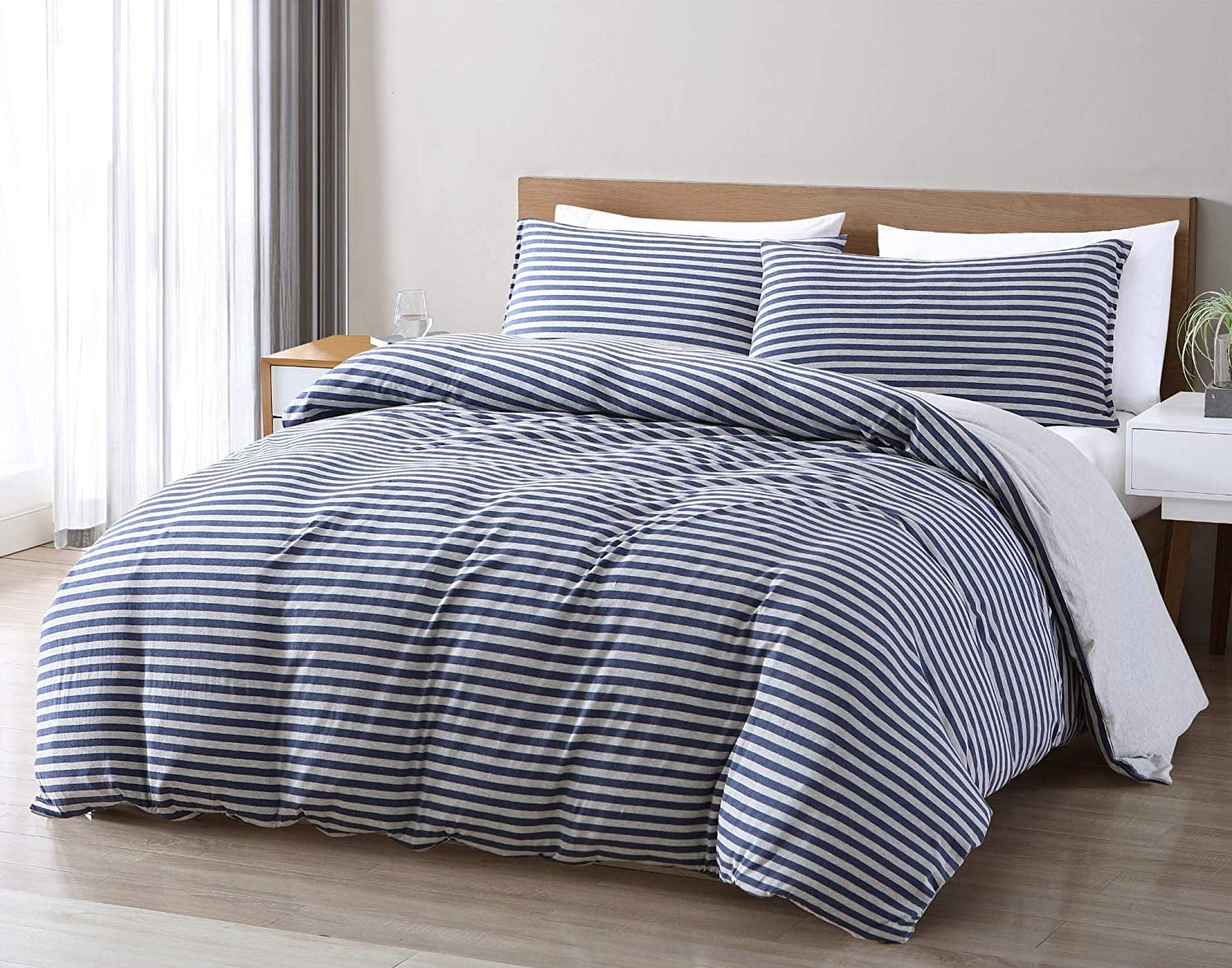Chezmoi Collection Levi 3Piece Striped Jersey Knit Cotton Duvet Cover