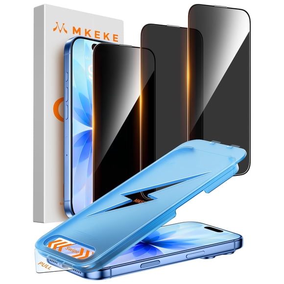 Protector de pantalla Mkeke para iPhone 17 de 6,3" con privacidad de 25° y dureza 9H+, paquete de 3