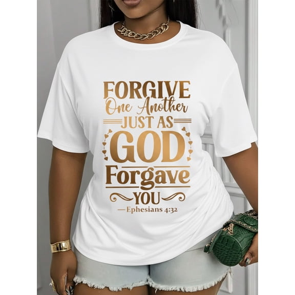 Women’s Faith Bible Verse Graphic T-Shirt Ephesians 432 Forgive One Another Religious Gold Print Short Sleeve Tee