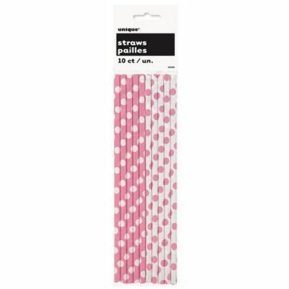 Paper Straws 10/Pkg-Hot Pink Decorative Dots, Pk 6, Unique Industries