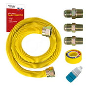 PROCURU 1/2" OD x 72" Long Weatherproof Stainless Steel Gas Flex Connector Kit with Yellow SafeGuard Coating for Dryer, Water Heater, Bbq Grill