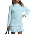 thumbnail image 2 of NANAIQ Sweater Dress for Women Fall Cute Pleated Cable Knit Mini Dress Twofer Style Crewneck Long Sleeve Short Dresses Sky Blue XL, 2 of 7
