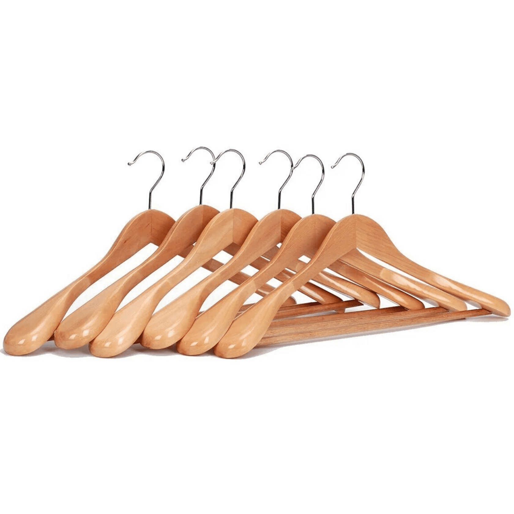 The Hanger Store 4 Wooden Suit Hangers With Broad Ends and Non-Slip Trouser Bar 