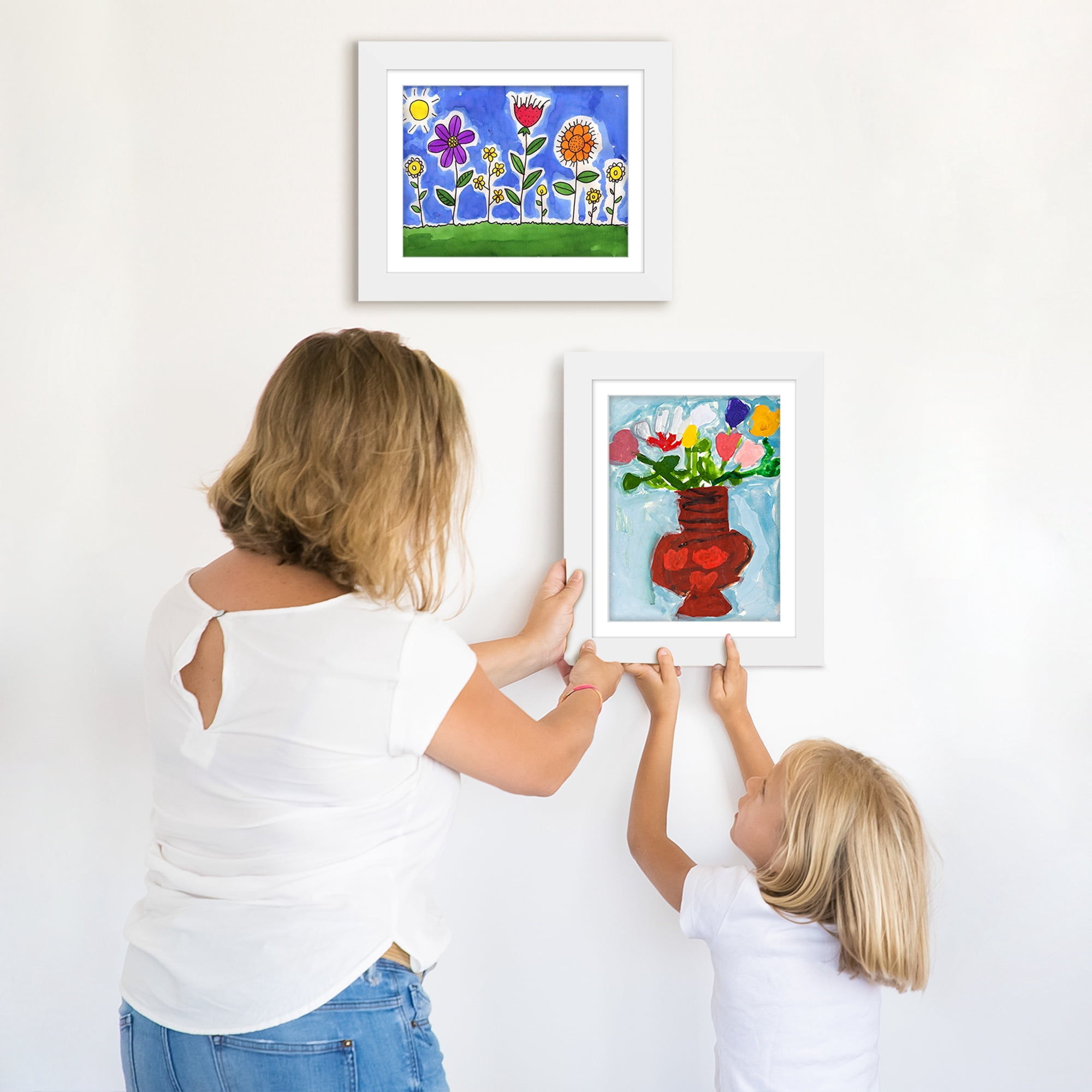 Americanflat 8.5x11 Kids Art Frame 2 Pack Holds 100 Art Pieces Magnetic Letter Size Display Mini - White