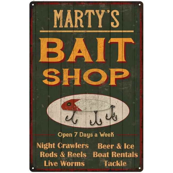 MARTY'S Green Bait Shop Man Cave 8 x 12 High Gloss Metal 208120027424