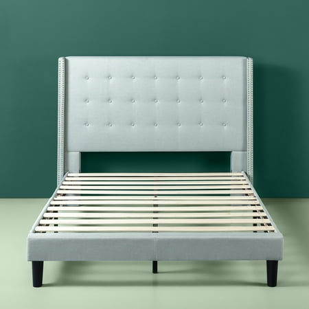 Grand Funiture Zinus Kendra Upholstered Grand Wingback Platform Bed with Nailhead Detail, Sage Grey, Multiple Sizes ()