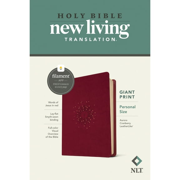 NLT Personal Size Giant Print Bible, Filament Enabled (LeatherLike, Aurora Cranberry, Red Letter)