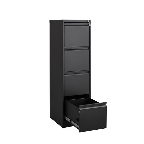 Kojooin 4 Drawer Vertical File Cabinet with Lock, Black Metal Filing Cabinet for Letter or Legal Size Files