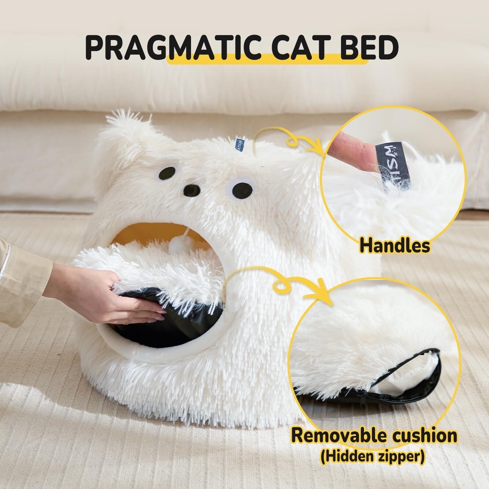 Cat Bed, Cat Beds for Indoor Cats, Cat Cave, Cat Cave for Indoor Cats, Cat Bed Cave, Large Cat Beds, Cozy Hooded Cat Bed with Soft Cushion, Removable Washable Cat Beds