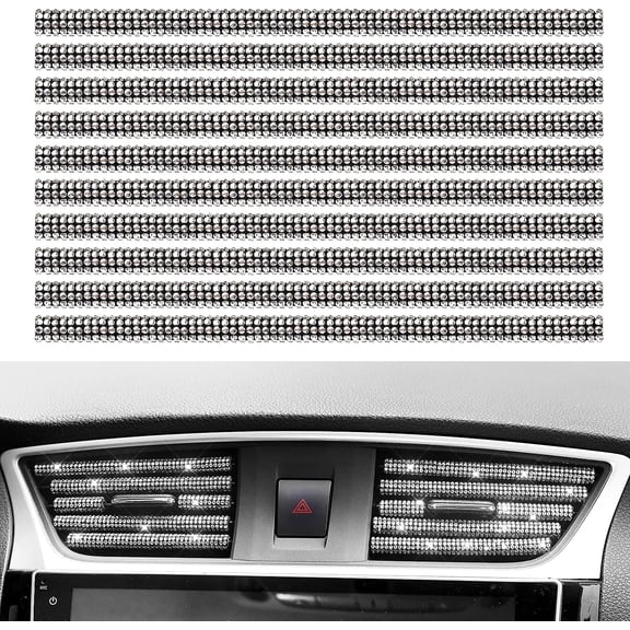 JUMRHFAN 10 Pcs Bling Car Vent Outlet Trim, Rhinestones Bling Car Accessories Air Conditioner Vent Outlet Trim, Car Interior Decoration Strip for Car styling (White)