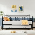 thumbnail image 2 of UHOMEPRO Twin Daybed with Trundle Included, Metal Daybed Frame with Pull-Out Trundle Bed, No Box Spring Needed, Twin Size Daybed Sofa Bed for Bedroom Living Room, Black, 2 of 10