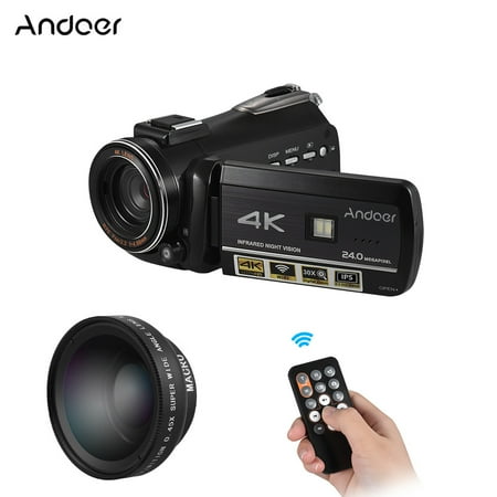 Digital Zoom 2.5 Inch Lcd - Andoer AC3 4K UHD 24MP Digital Video Camera Camcorder DV Recorder with Extra 0.45X Wide Angle Lens 3.1 Inch Rotation IPS LCD Touchscreen 30X Zoom