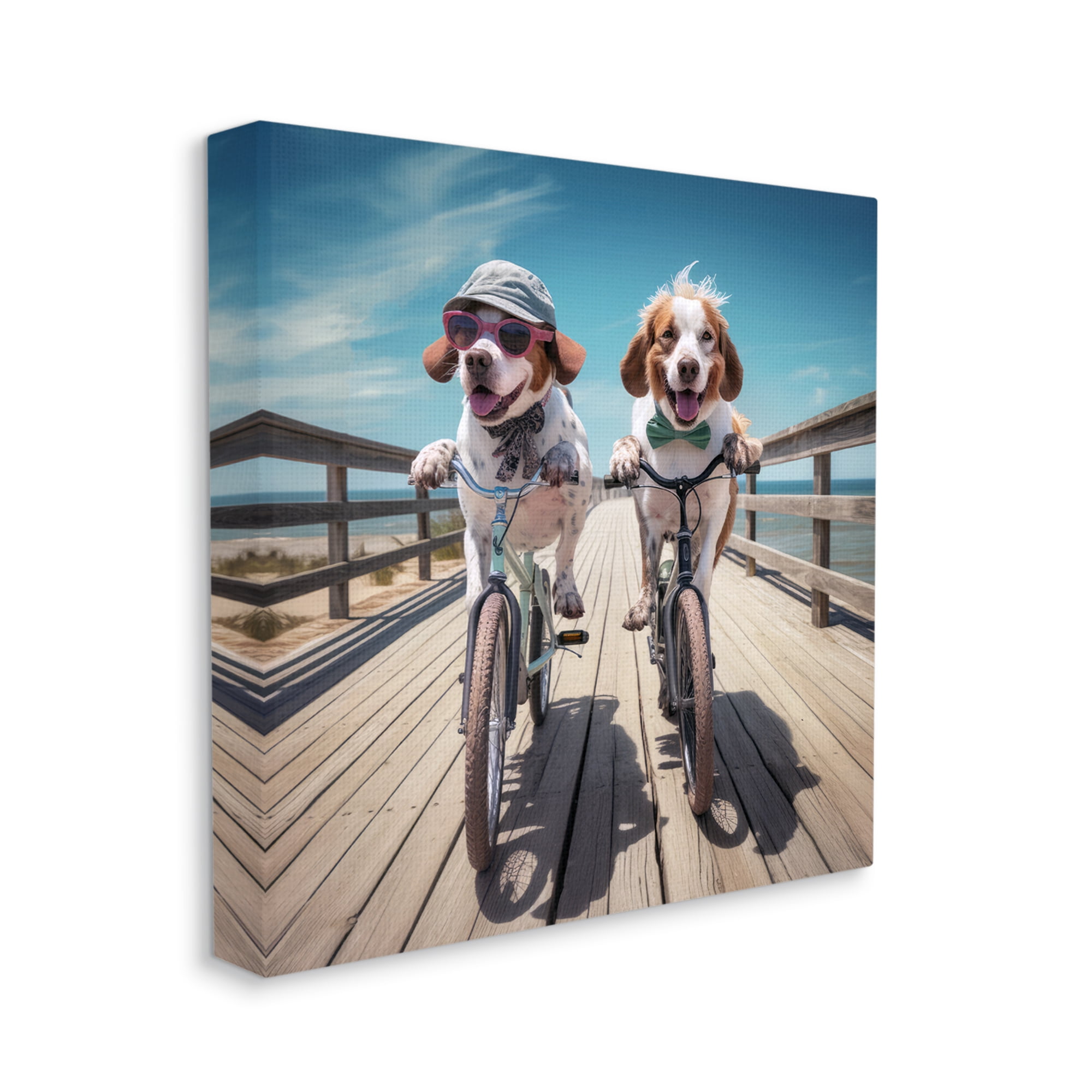 Stupell Industries Coastal Bicycle Dogs Animals & Insects Painting Gallery Wrapped Canvas Art Print Wall Art, 36 x 36
