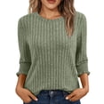 thumbnail image 2 of Jsaierl Women's 3/4 Length Sleeve Tops Casual Crew Neck Shirts Dressy Solid Ladies Blouses Going Out Cotton Tunic Top S-2XL, 2 of 9