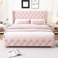 thumbnail image 4 of Pink Velvet Wingback Platform Bed - Full Size with Gold Nailhead Trim, 4 of 8
