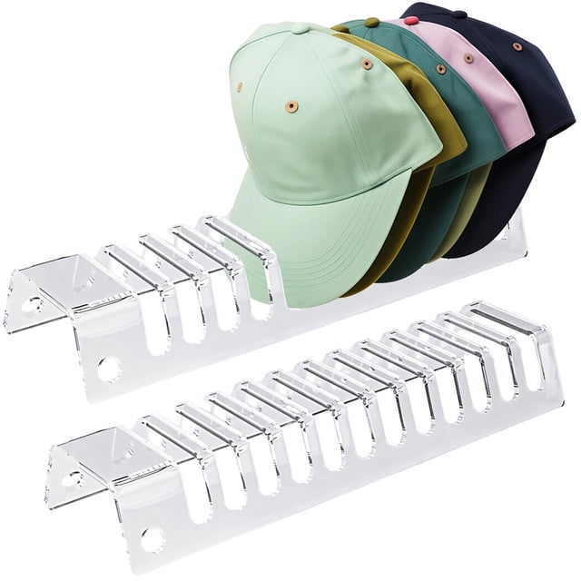 Acrylic Baseball Cap Holder - 2-Pack Clear Hat Display Stand, 12-Slot Organizer, 13.78x4.13x1.97 Inches, Lightweight Design for Easy Hat Storage and Access