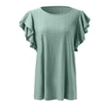 thumbnail image 5 of Tittly T Shirts for Women Basic Tees Women's Summer Top V Neck Ruffle Short Sleeve Casual Loose Tee T Shirts Tshirts Shirts Womens Tops Green XL, 5 of 6