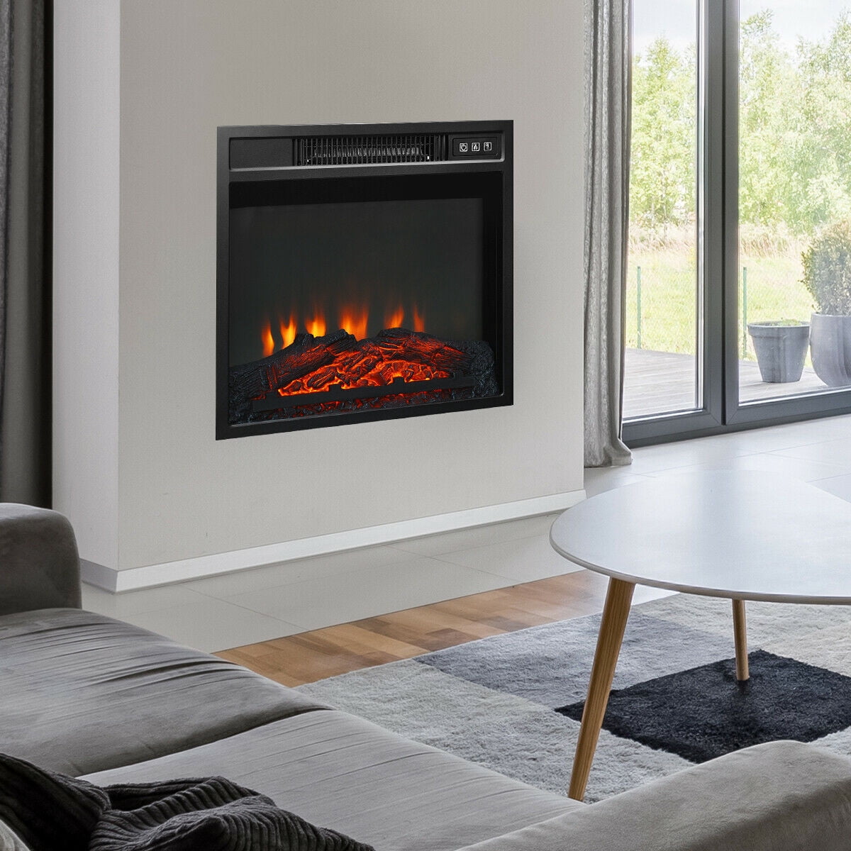Gymax 1400W 18" Electric Fireplace Freestanding &Wall-Mounted Heater Log Flame Remote