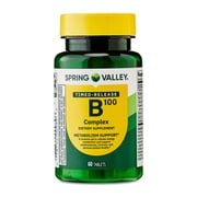 Spring Valley B-100 Complex, 60 Count, Dietary Supplement Timed-Release Tablets for Metabolism Support