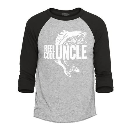 Shop4Ever Men s Reel Cool Uncle Fishing Bass Raglan Baseball Shirt Small Heather Grey/Black
