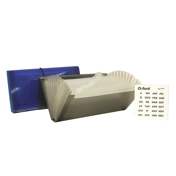 Archivero expandible, Oxford, tamaño cheque,13 Div. Cierre elástico,etiquetas incluidas. Color negro o azul (sujeto a disponibilidad).