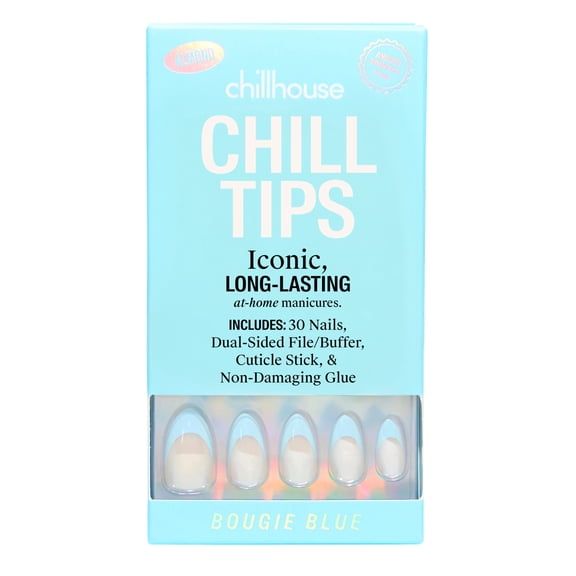 Chillhouse Chill Tips - French Press On Nails, Bougie Blue, Almond Medium, Blue, 30 Fake Nails