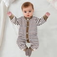 thumbnail image 3 of LOCHEX Newborn Baby Girl Boy Stripe Romper Unisex Gender Neutral Infant Button Jumpsuit Long Sleeve Bodysuit Clothes,Brown,6-9M, 3 of 8