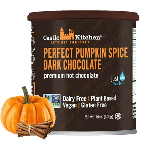 Castle Kitchen Pumpkin Spice Hot Chocolate (14 oz) - Winter Favorite - Dairy Free, Vegan Hot Cocoa Mix made With Decadent Dark Chocolate and Natural Flavors- Just Add Water
