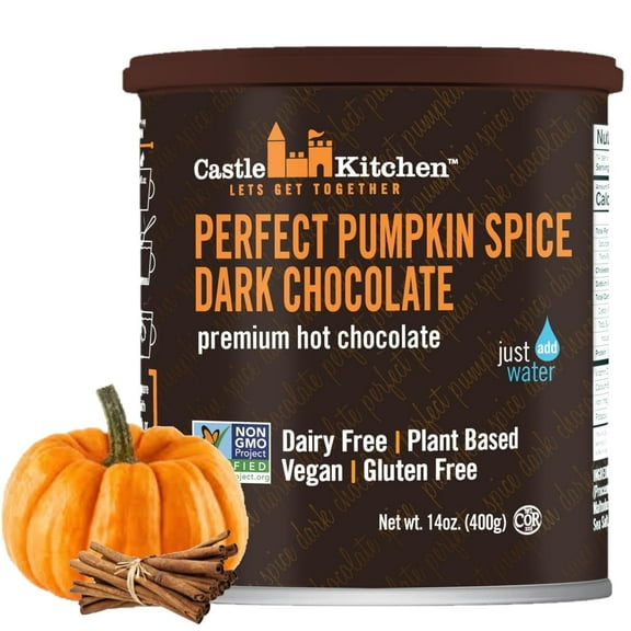Castle Kitchen Pumpkin Spice Hot Chocolate (14 oz) - Winter Favorite - Dairy Free, Vegan Hot Cocoa Mix made With Decadent Dark Chocolate and Natural Flavors- Just Add Water