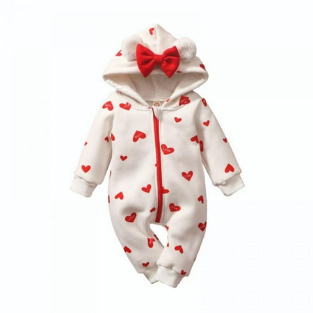 

Synpos 0-12M Autumn Baby Plus Velvet Love Pattern Hoodie Romper Bodysuit Newborn Casual Long Sleeve Outerwear (White)