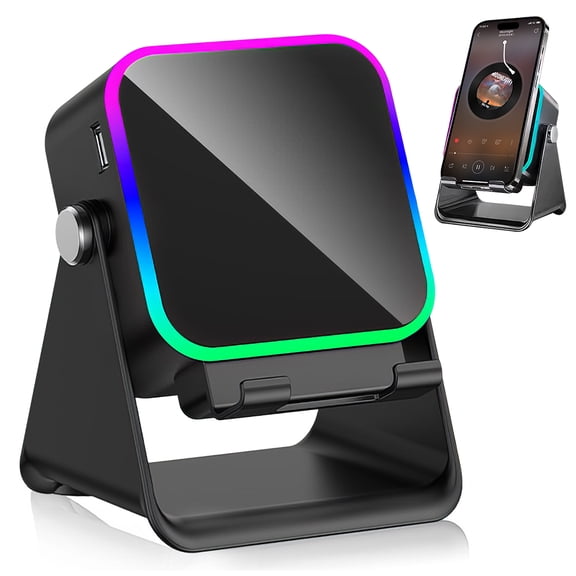 VTIN Wireless Induction Speaker 5-in-1 Bluetooth Speaker with Phone Stand,Stereo Sound, 3500mAh Rechargeable, 8 RGB Ambient Light, 360° Adjustable Holder for iPhone/Android/iPad,Gifts