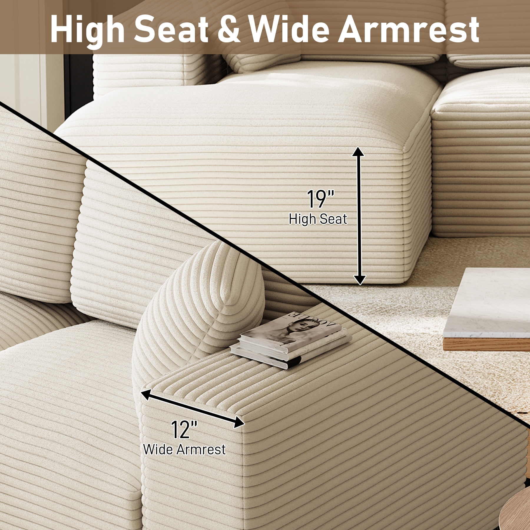 Wiilayok 109" Cloud Sectional Couch with L-Shape Chaise,Modern Modular Sofa with Deep Seat, Comfy Boneless Upholstered Couches for Living Room Bedroom,Beige White