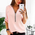 thumbnail image 1 of Womens Summer Tops Ladies Zip Tee Shirt Chiffon Blouse Sweatshirt Plus SizeL, 1 of 3
