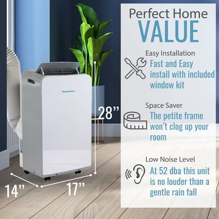 Keystone - 115V Portable Air Conditioner with Follow Me Remote Control for a Room up to 350 Sq. Ft. - White