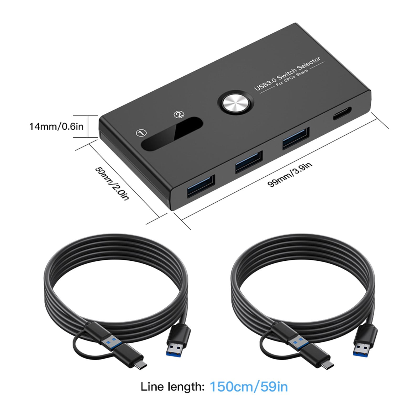 FEAMOS 4 Port USB C And USB3.0 KVM Switcher For 2 Computers Sharing USB Type C Devices For Printers Keyboards And More