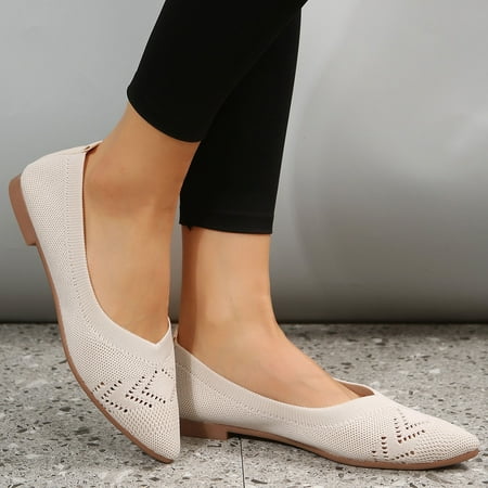 

Cathalem Casual Shoes Women 9 Ladies Fashion Solid Color Breathable Knitting Pointed Shallow Flat Casual Women Casual Shoes 7 Beige 7.5