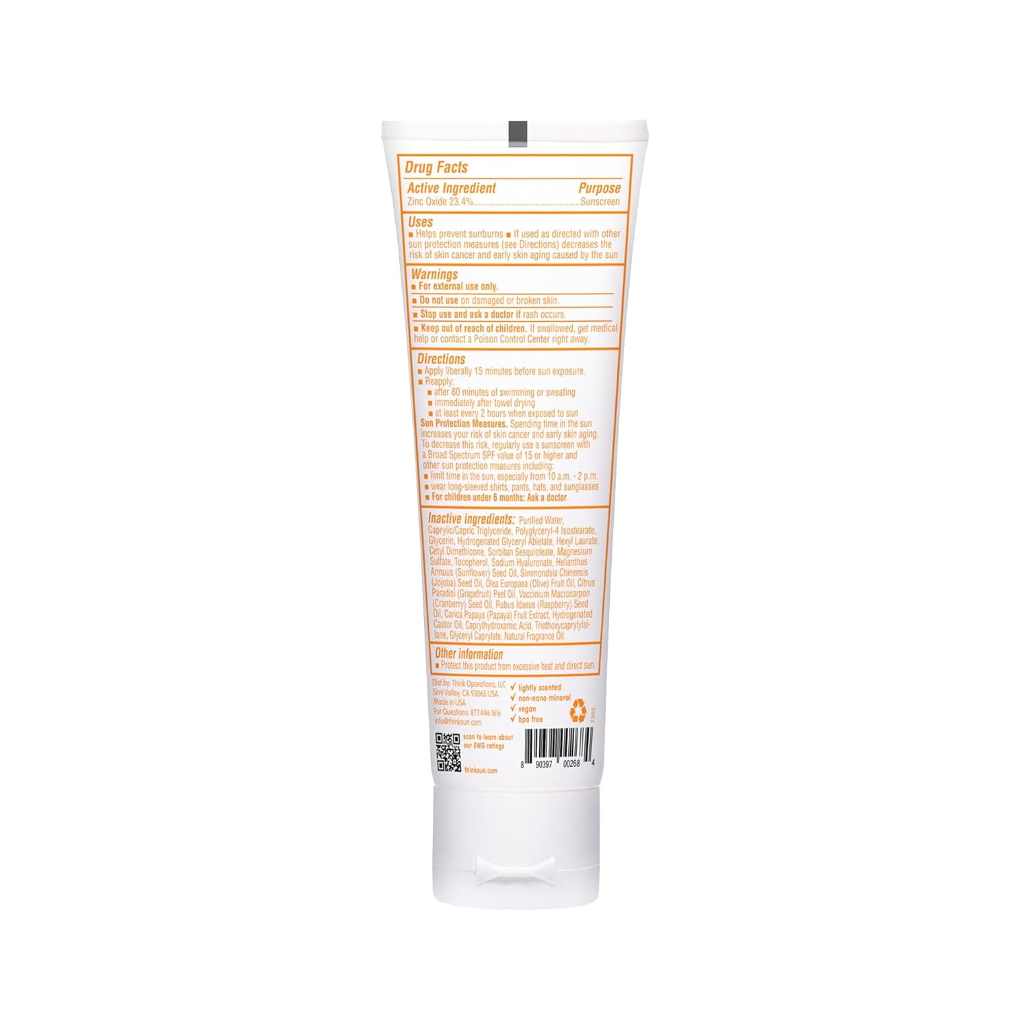 Thinkbaby SPF 50  Baby Mineral Sunscreen – Safe, Natural Sunblock for Babies - Water Resistant Sun Cream – Broad Spectrum UVA/UVB Sun Protection – Vegan Baby Sunscreen Lotion, 3 Oz.