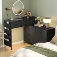 thumbnail image 4 of GUNAITO Dresser with Charging Station and LED Light Makeup Vanity with Fabric Drawers Makeup Table with Side Pockets Corner Rotatable Vanity Desk for Bedroom Black Gray, 4 of 10