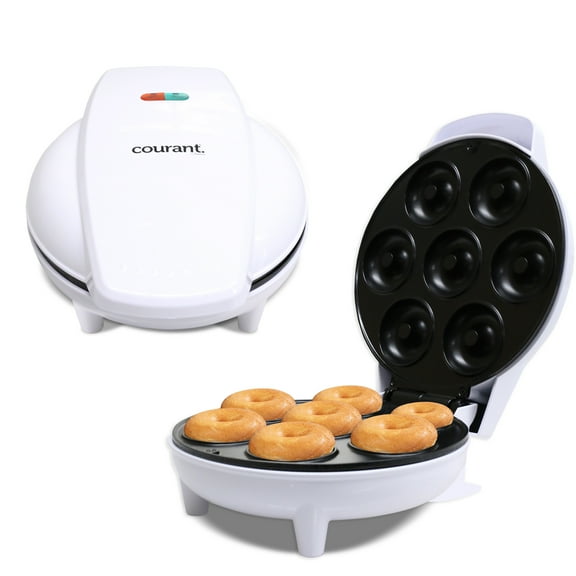 Courant Mini Donut Maker, Non-stick Surface, Makes 7 Doughnuts, Kid-Friendly,  White