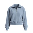 thumbnail image 6 of Fleece Cropped Sweatshirt for Women Half Zip Mock Neck Sweatshirts Long Sleeve Lightweight Pullover Tops Drop Shoulder Casual Y2k Clothes women clothing Sky Blue M, 6 of 9